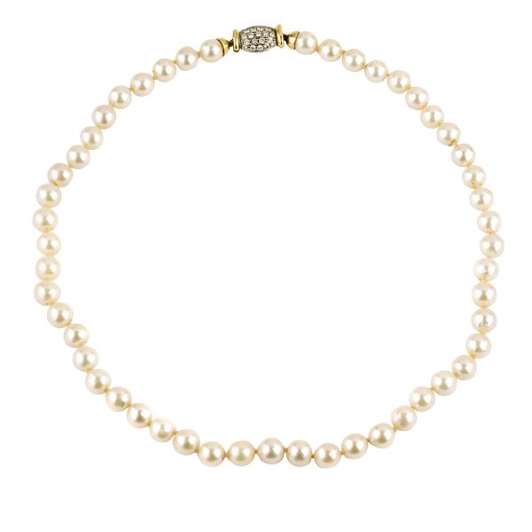 



PEARL AND DIAMOND NECKLACE IN 18KT TWO TONE GOLD