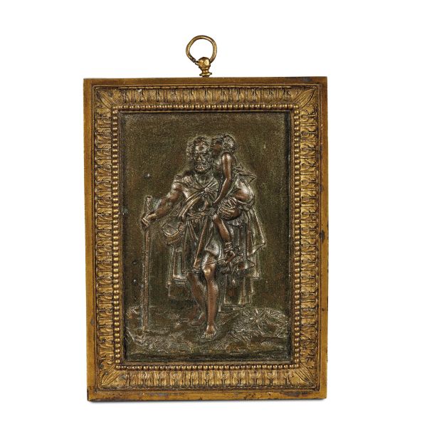 Central Italian, 19th century, A classical scene, patinated and gilt bronze