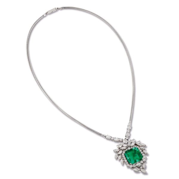 COLLANA CON SMERALDO COLOMBIANO E DIAMANTI