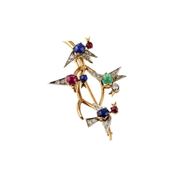 



MULTI GEM BROOCH IN 18KT TWO TONE GOLD