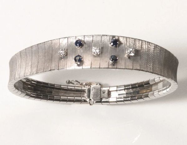Bracciale, anni '60, in oro bianco, zaffiri e diamanti