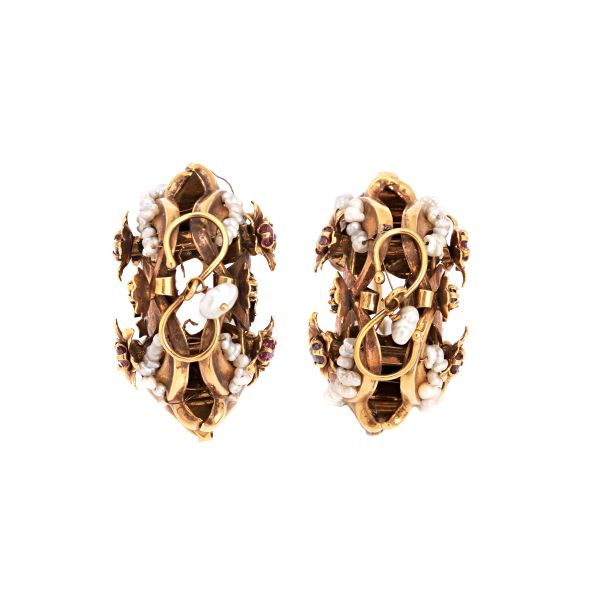 MULTI GEM AND PEARL DROP EARRINGS IN 9KT GOLD