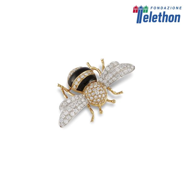 SMALL DIAMOND BEE BROOCH IN 18KT TWO TONE GOLD
