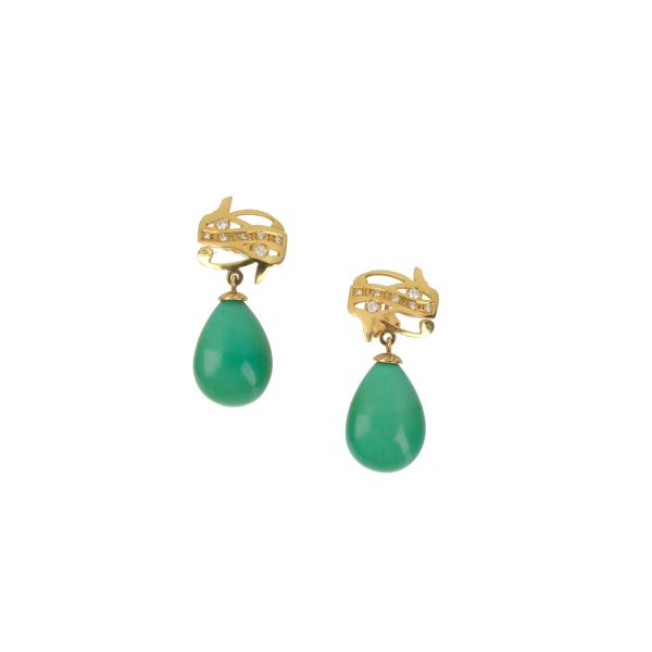 TURQUOISE PASTE AND DIAMOND DROP EARRINGS IN 18KT YELLOW GOLD