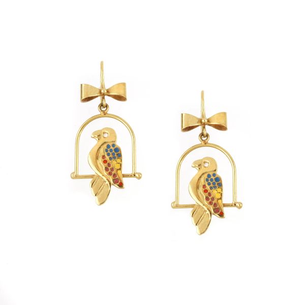 BIRDS ON PERCHES EARRINGS IN 18KT YELLOW GOLD