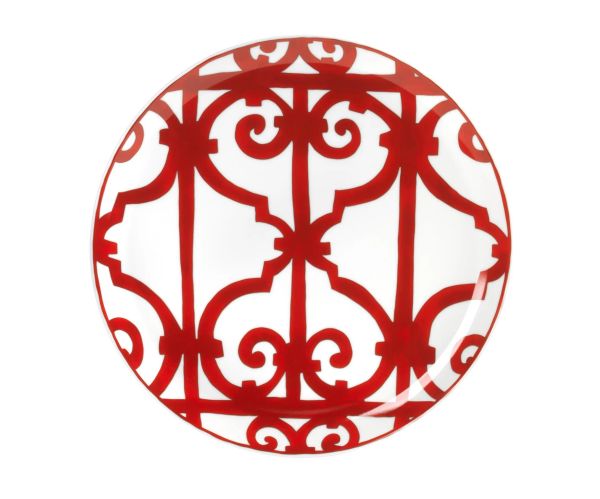 HERMES PIATTO DESSERT IN PORCELLANA&nbsp; BIANCA E ROSSA