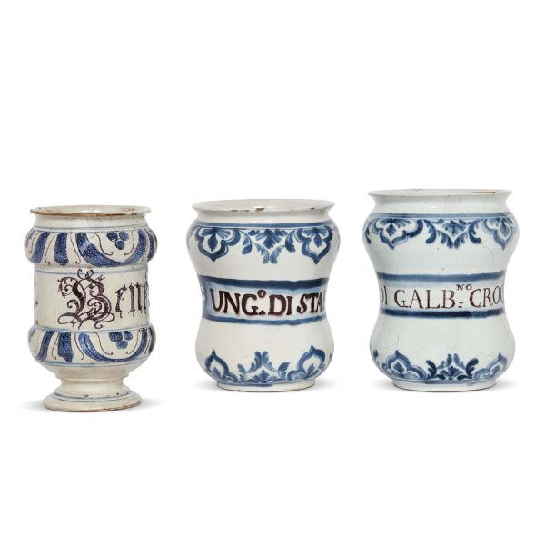 THREE PHARMACY JARS (ALBARELLI), BASSANO, SECOND HALF 18TH CENTURY