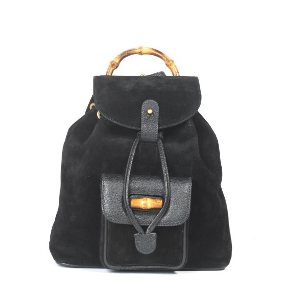 GUCCI BLACK SUEDE MINI BAMBOO BACKPACK