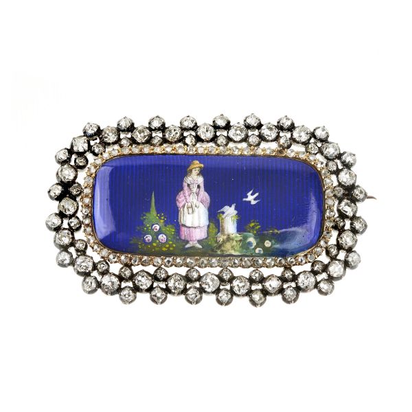 



SPILLA CON MINIATURA E DIAMANTI