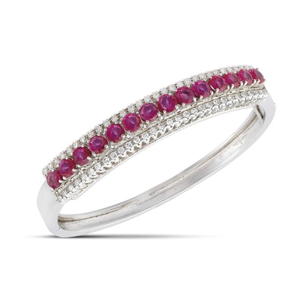 RUBY AND DIAMOND BANGLE IN 18KT WHITE GOLD