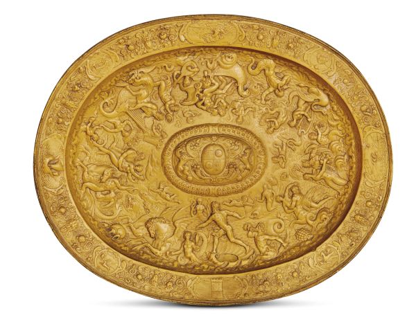 Lombard, 19th century, A large tray, wax, 62,5x50,8 cm