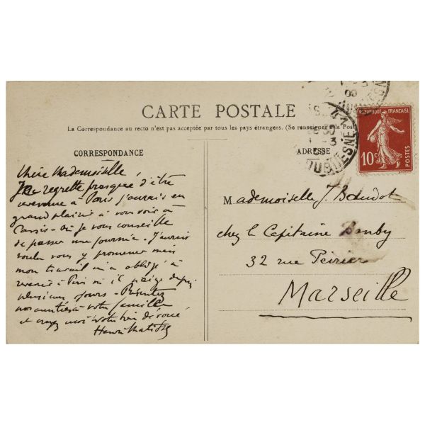 Bell’autografo del periodo nel quale l’artista stava lavorando, tra l’altro, ad una celebre commissione di Shchukin
