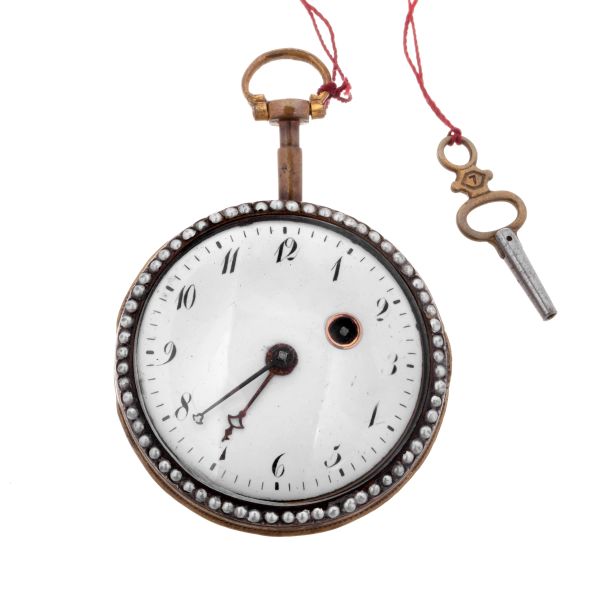 FRERE ESQUIVILLON METAL POCKET WATCH WITH ENAMELS E MICRO PEARLS