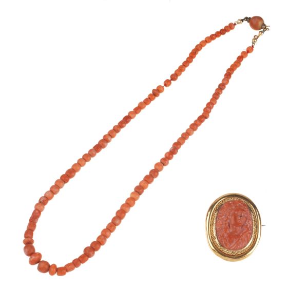 CORAL NECKLACE AND BROOCH