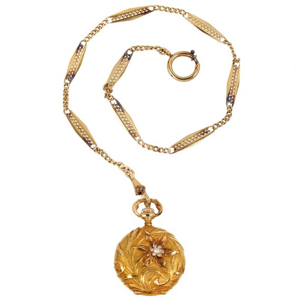 Omega - 



OMEGA SMALL YELLOW GOLD POCKET WATCH WITH A CHAIN