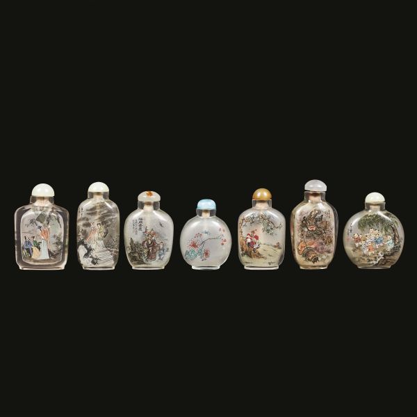 GROUP OF SEVEN GLASS SNUFF BOTTLES, CHINA, QING DYNASTY, 19TH-20TH CENTURIES