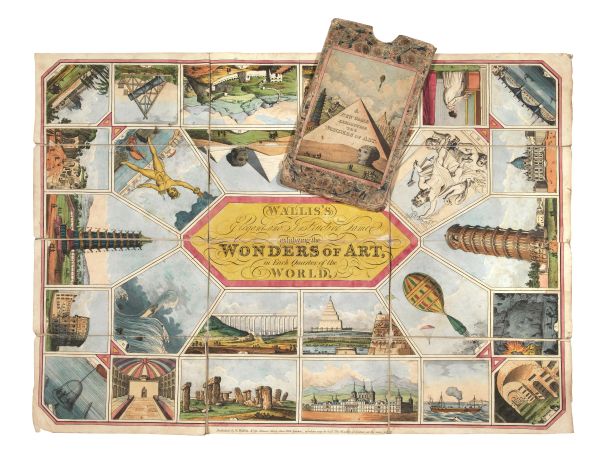 (Gioco da tavola) Wallis&rsquo;s Elegant and Instructive Game exhibiting the Wonders of Art in Each Quarter of the World. London, E. Wallis, circa 1820.