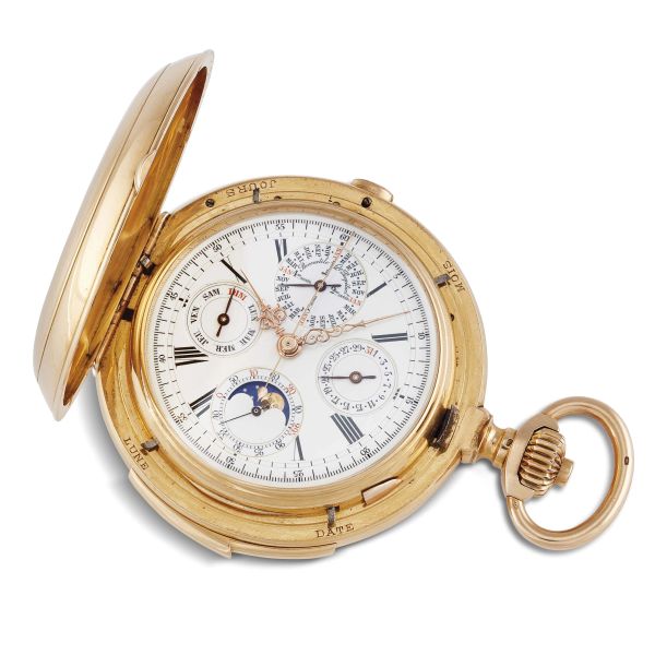 A PERPETUAL CALENDAR MONOPUSHER CHRONOGRAPH MINUTE REPEATING POCKET WATCH