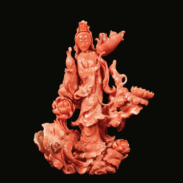 INTAGLIO IN CORALLO RAFFIGURANTE GUANYIN, CINA, DINASTIA QING, SEC. XIX