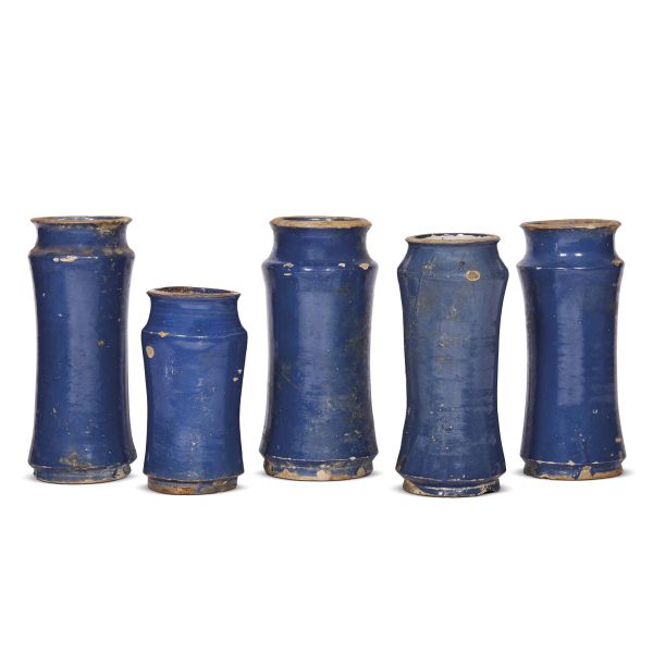FIVE CATALONIAN PHARMACY JARS (ALBARELLI), 17TH CENTURY
