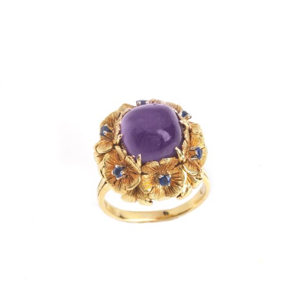 SAPPHIRE AND AMETHYST FLORAL RING IN 18KT YELLOW GOLD