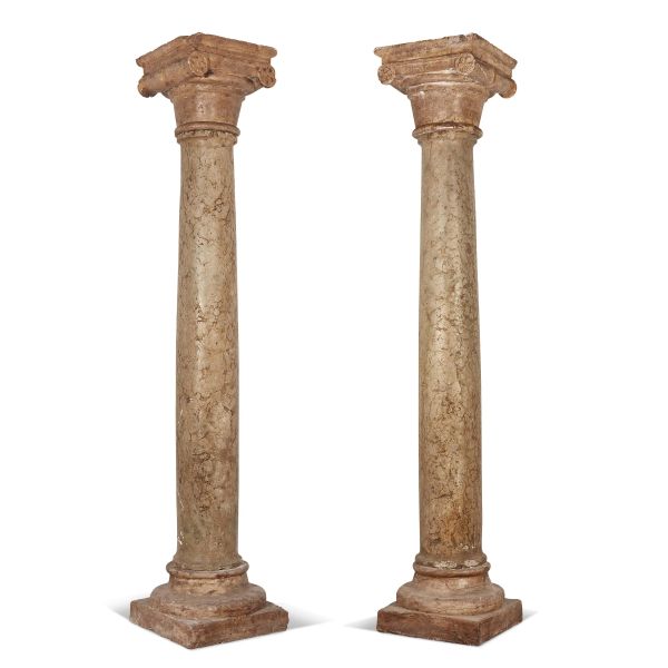 A PAIR OF NORTHERN ITALY COLUMNS WITH BASE AND CAPITAL, LATE 15TH CENTURY