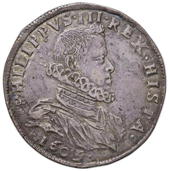 MILANO. FILIPPO III (1598-1621) DENARO DA 100 SOLDI 1605
