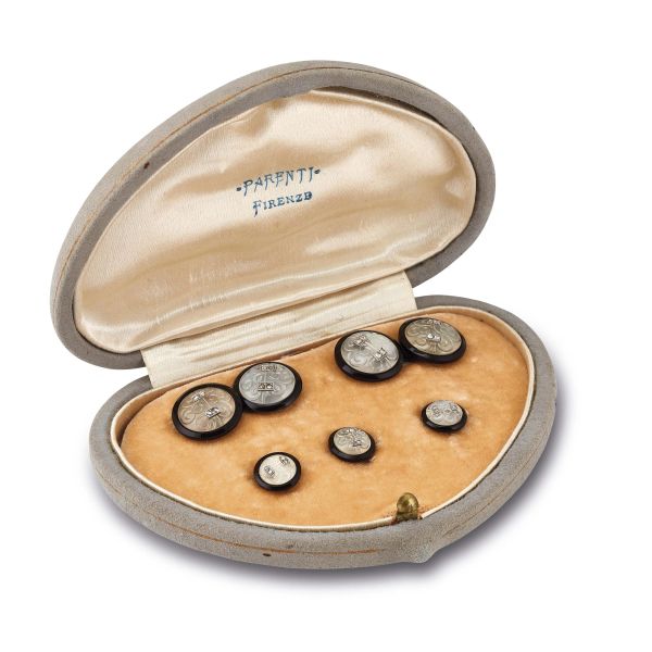 TUXEDO SET WITH DIAMONDS AND HARDSTONE