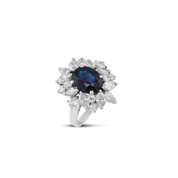 FLORAL SAPPHIRE AND DIAMOND RING IN PLATINUM