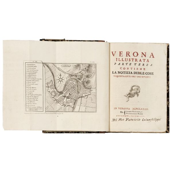 Scipione Maffei - (Verona)   MAFFEI, Scipione.   Verona illustrata parte prima [-quarta ed ultima].   In Verona, per Jacopo Vallarsi, e Pierantonio Berno, 1731-1732.