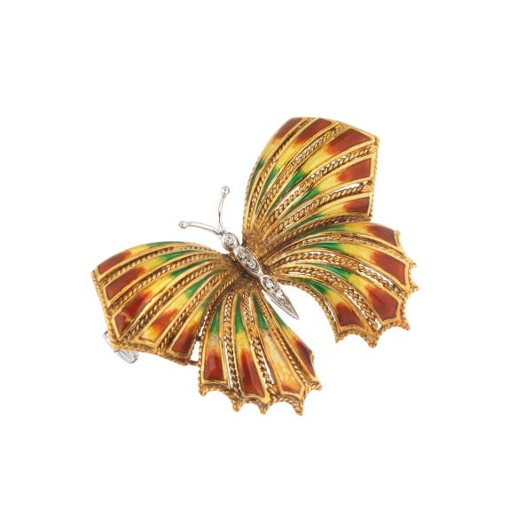 BUTTERFLY-SHAPED BROOCH IN 18KT TWO TONE GOLD