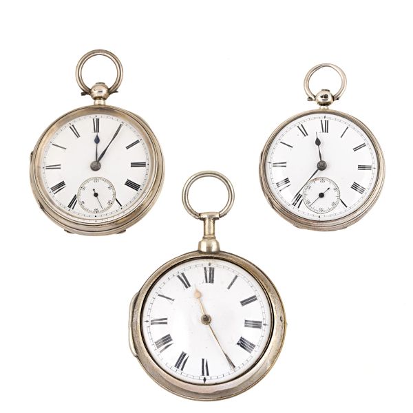 



TRE OROLOGI DA TASCA INGLESI IN ARGENTO