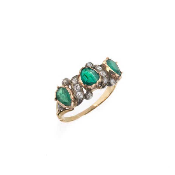 EMERALD AND DIAMOND RING IN SILVER AND GOLD