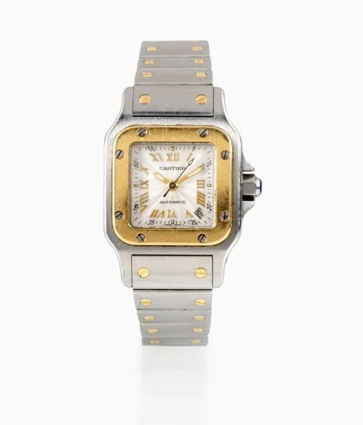  Orologio da polso per signora Cartier Santos Automatic Ref. 2423 in acciaio e oro giallo 18 kt 