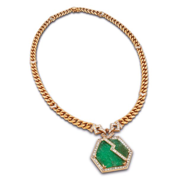 FARAONE COLLANA CON SMERALDO E DIAMANTI