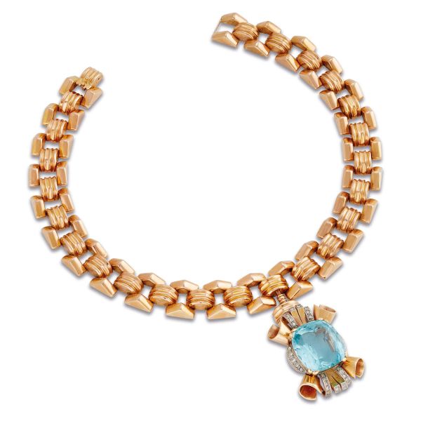 



AQUAMARINE AND DIAMOND NECKLACE IN 18KT TWO TONE GOLD