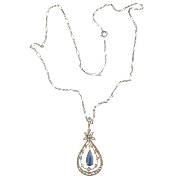 SAPPHIRE AND DIAMOND NECKLACE IN 18KT WHITE GOLD