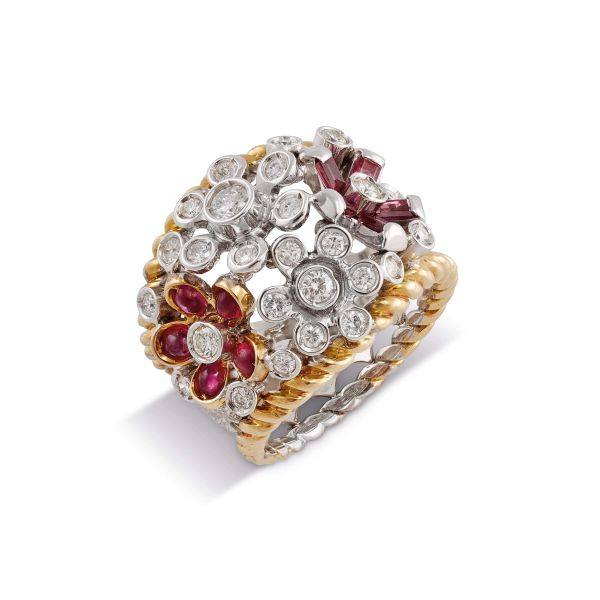 



ANELLO FLOREALE CON DIAMANTI E RUBINI