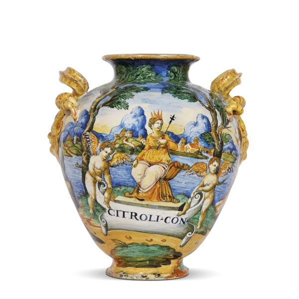 Orazio Fontana - A SPOUTED PHARMACY JAR, WORKSHOP OF ORAZIO FONTANA, CIRCA 1565-1570