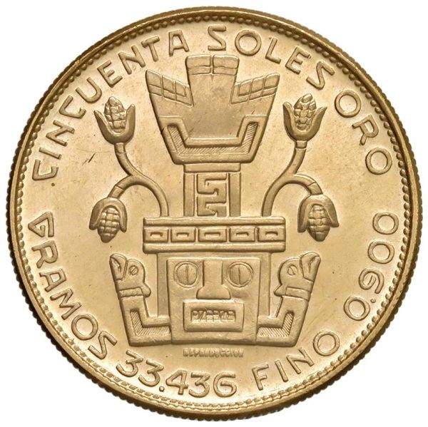 PER&Ugrave;. 50 SOLES 1967 &ldquo;GOLD INCA&rdquo;