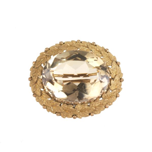 CITRINE QUARTZ BROOCH IN 18KT YELLOW GOLD