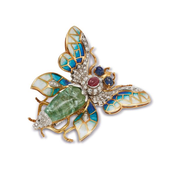 



MULTI GEM BUTTERFLY-SHAPED BROOCH IN 18KT TWO TONE GOLD 
