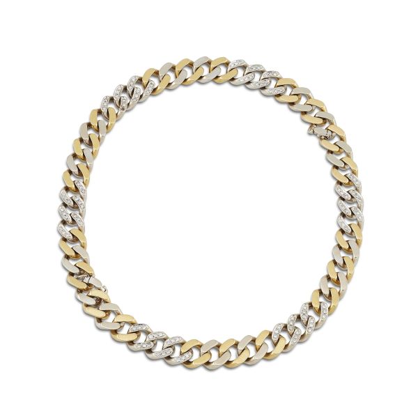 CURB DIAMOND NECKLACE IN 18KT TWO TONE GOLD