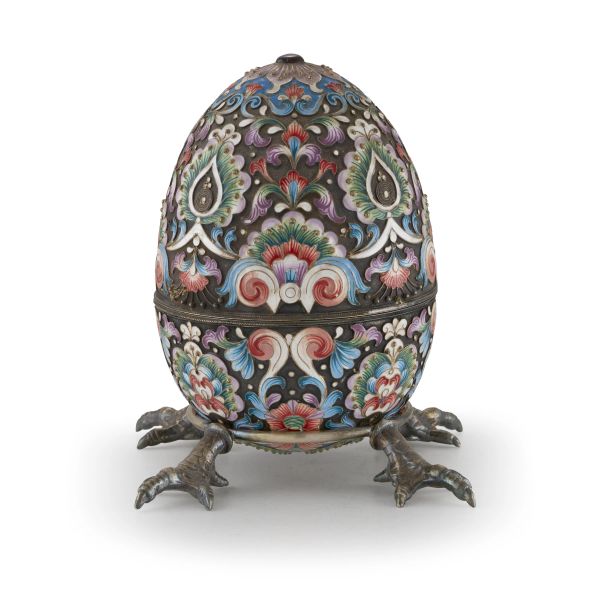 A SILVER AND ENAMEL EGG, MOSCA, 1894 AND OTHER SILVER AND ENAMEL EGG, RUSSIA, 20TH CENTURY