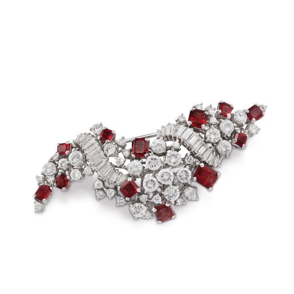 



RUBY AND DIAMOND BROOCH IN 18KT WHITE GOLD