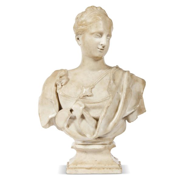 Roman, 17th century, Female bust, marble, 34x23x10,5 cm