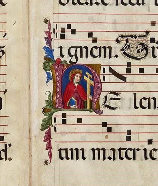 Illuminated initial with Saint Helena holding the True Cross