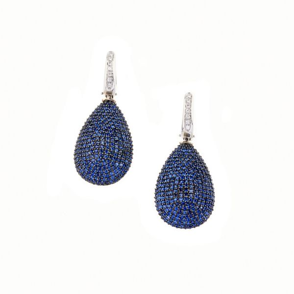 SAPPHIRE AND DIAMOND DROP EARRINGS IN GOLD AND SILVER