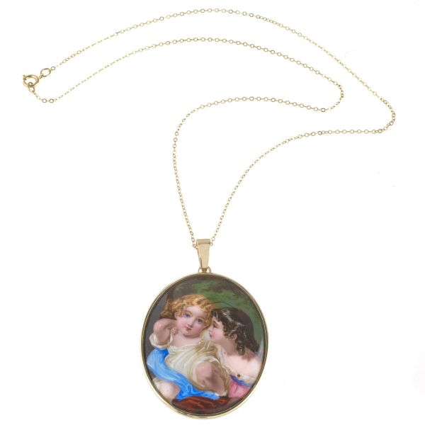 NECKLACE IN 14KT GOLD WITH AN ENAMELED PENDANT