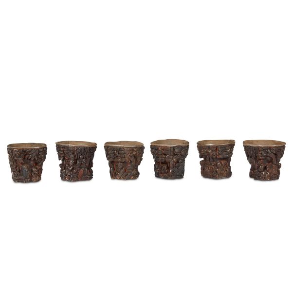 



LOT OF SIX WOODEN CUPS, CHINA, QING DYNASTY